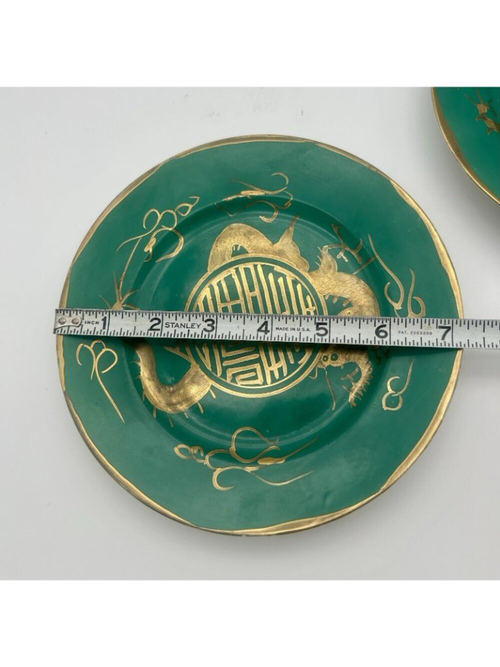 4 Hand Painted Japanese Porcelain Teacups w/Saucers & 2 Plates 7"-Teal Dragons - Picture 3 of 16